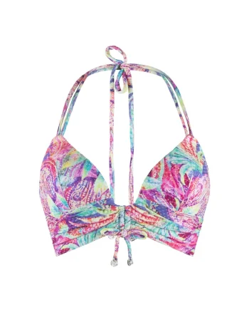 Sutien de baie cu cupe triunghiulare si imprimeu floral, Multicolor