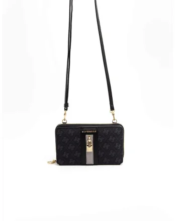 Geanta crossbody din piele ecologica cu model, Negru, Negru, 11x19x5