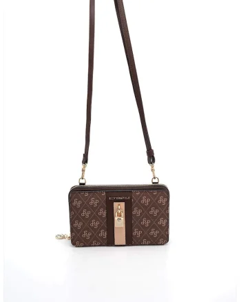 Geanta crossbody din piele ecologica cu model, Maro, Maro inchis, 11x19x5