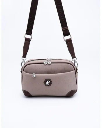 Geanta crossbody din piele ecologica, Maro inchis, Maro inchis/Roz prafuit, 18x27x7