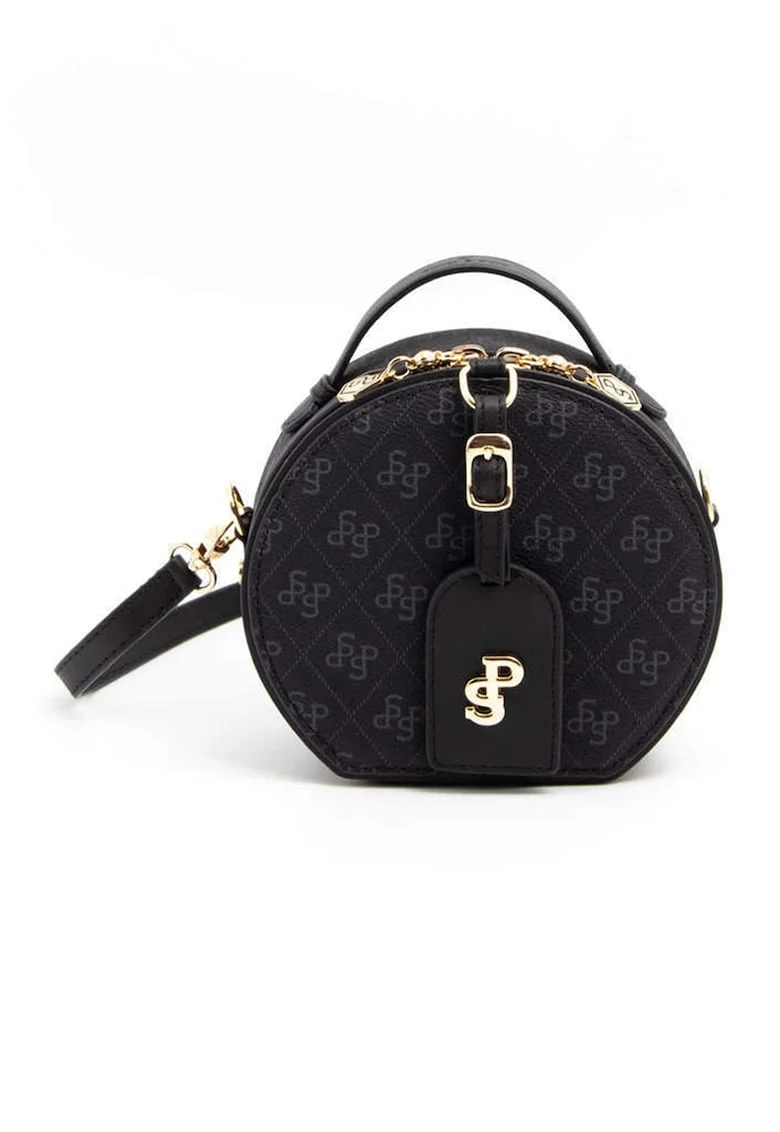 Geanta crossbody din piele ecologica, Negru/Gri inchis