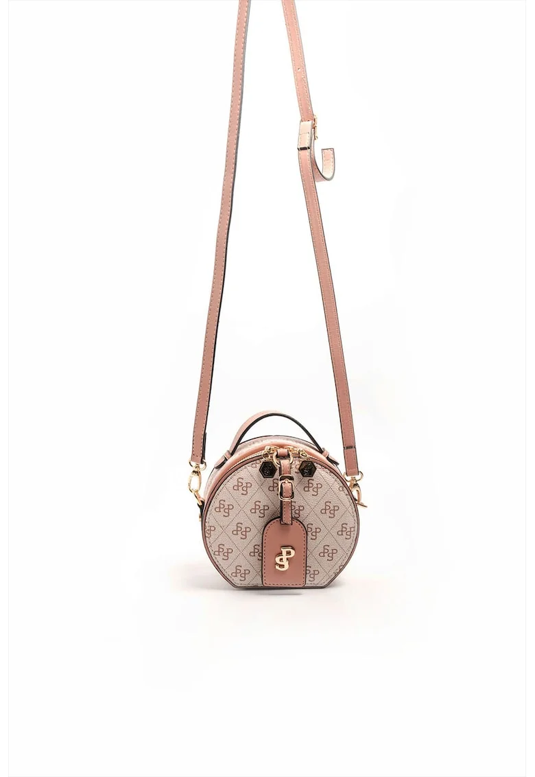 Geanta crossbody cu fermoar si model, Roz deschis