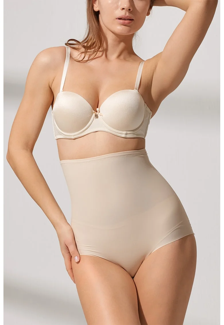 Chiloti cu talie inalta fara cusaturi cu efect modelator, Bej