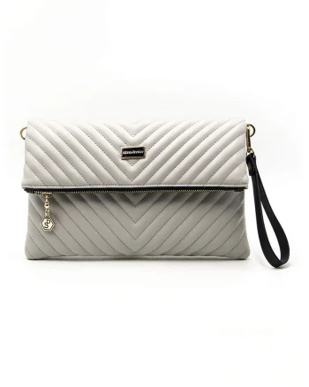 Geanta crossbody pliabila din piele ecologica, Gri deschis