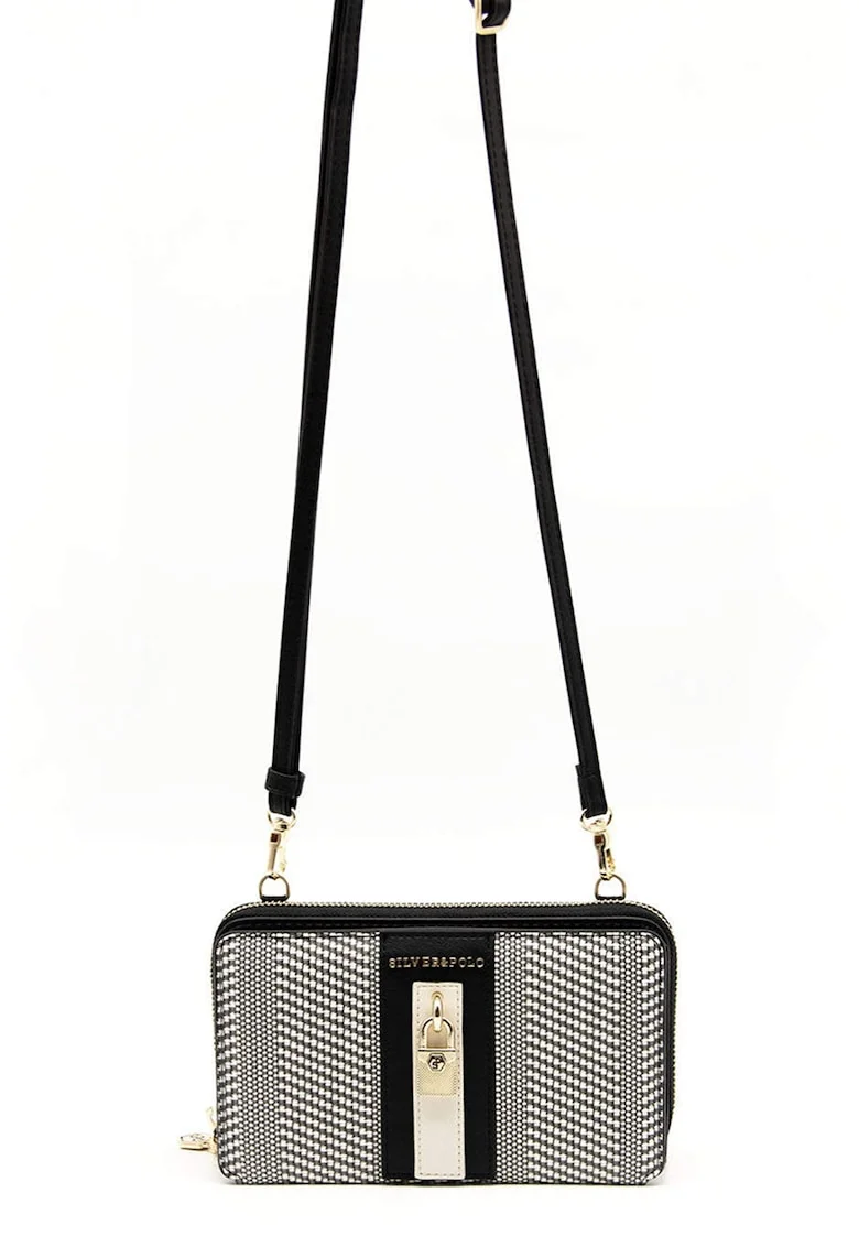 Geanta crossbody mica din piele ecologica, Alb/Negru