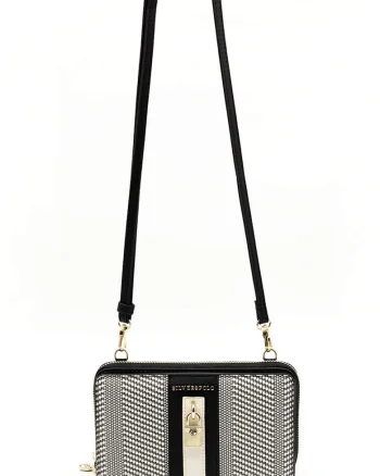 Geanta crossbody mica din piele ecologica, Alb/Negru