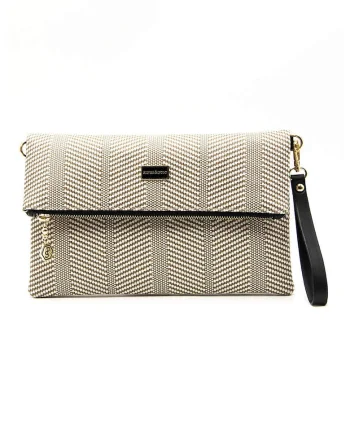 Geanta crossbody din piele ecologica cu aspect tesut, Alb/Bej