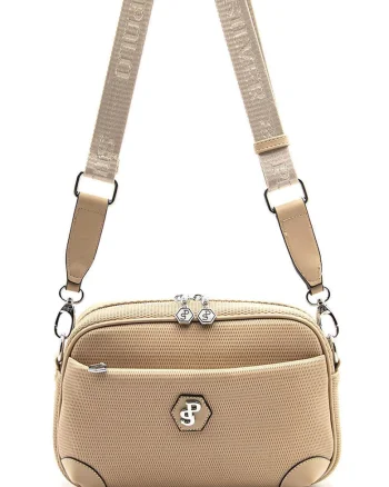 Geanta crossbody cu aspect texturat, Maro nisip