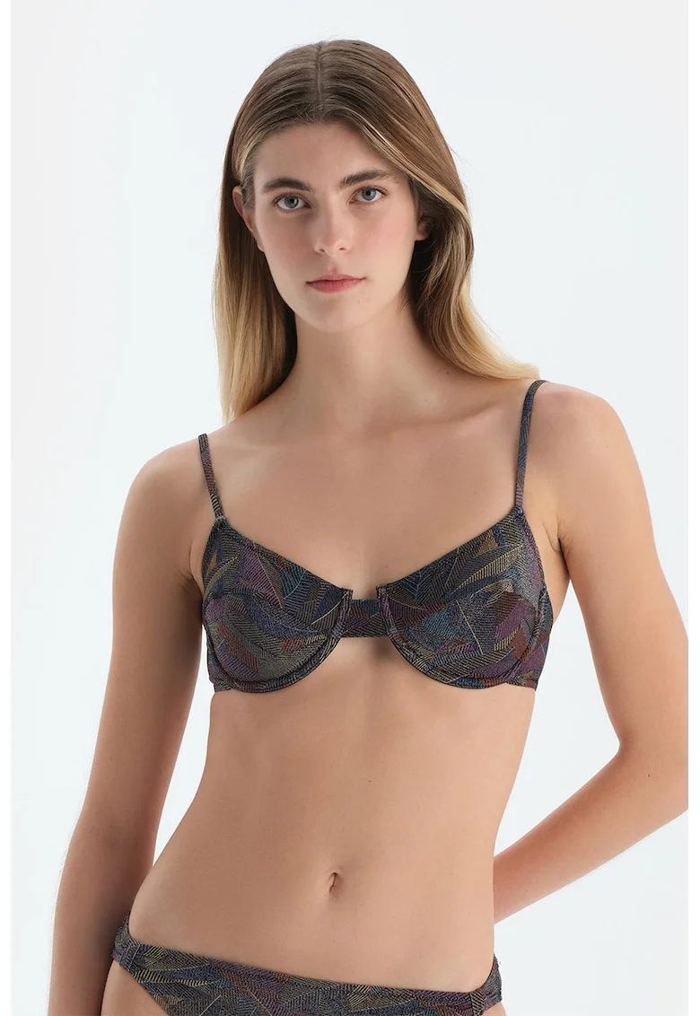 Sutien de baie cu model, Albastru inchis/Kaki inchis
