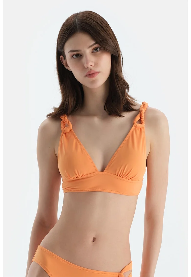 Sutien cu cupe triunghiulare si model uni, Portocaliu deschis