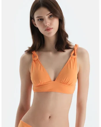 Sutien cu cupe triunghiulare si model uni, Portocaliu deschis