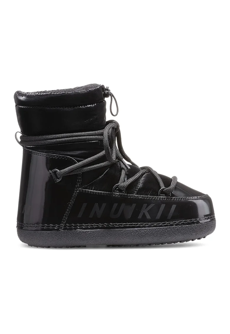 Ghete fara inchidere de piele ecologica si material textil slip-on, Negru