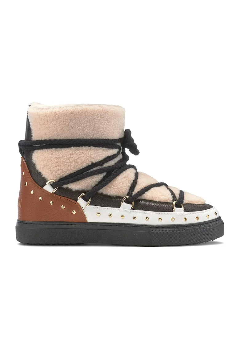 Ghete slip-on de piele cu sireturi, Negru/Crem