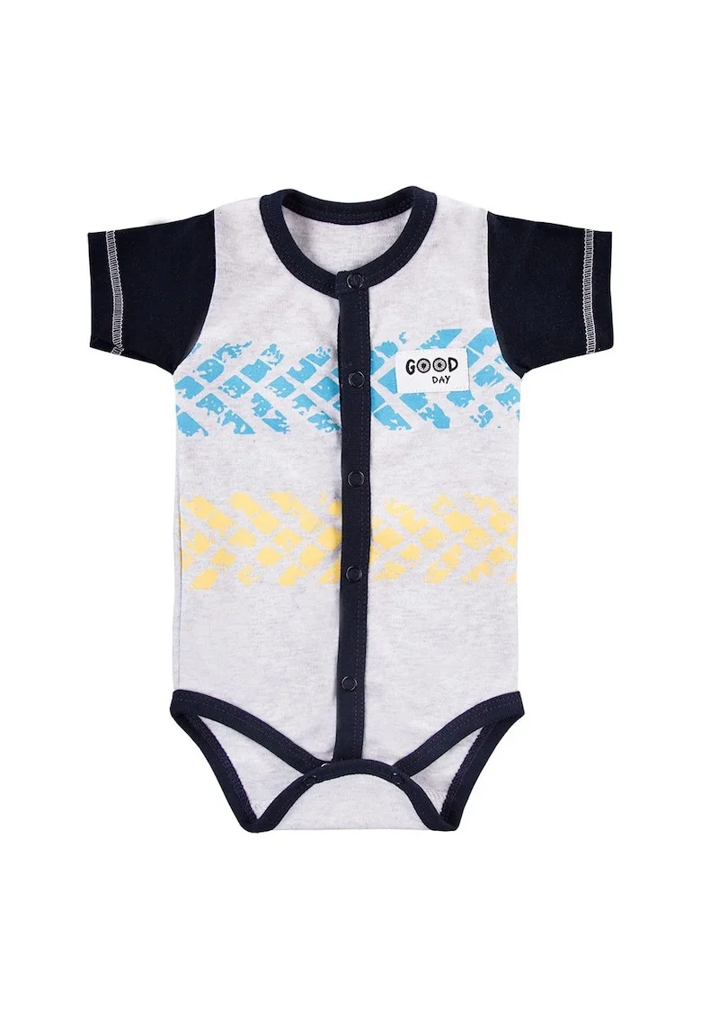 Body cu maneca scurta si capse in fata,  - Bike, Gri cu maneci Bleumarin, pentru baietei, Gri