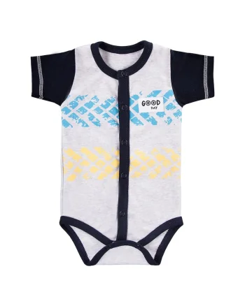 Body cu maneca scurta si capse in fata,  - Bike, Gri cu maneci Bleumarin, pentru baietei, Gri