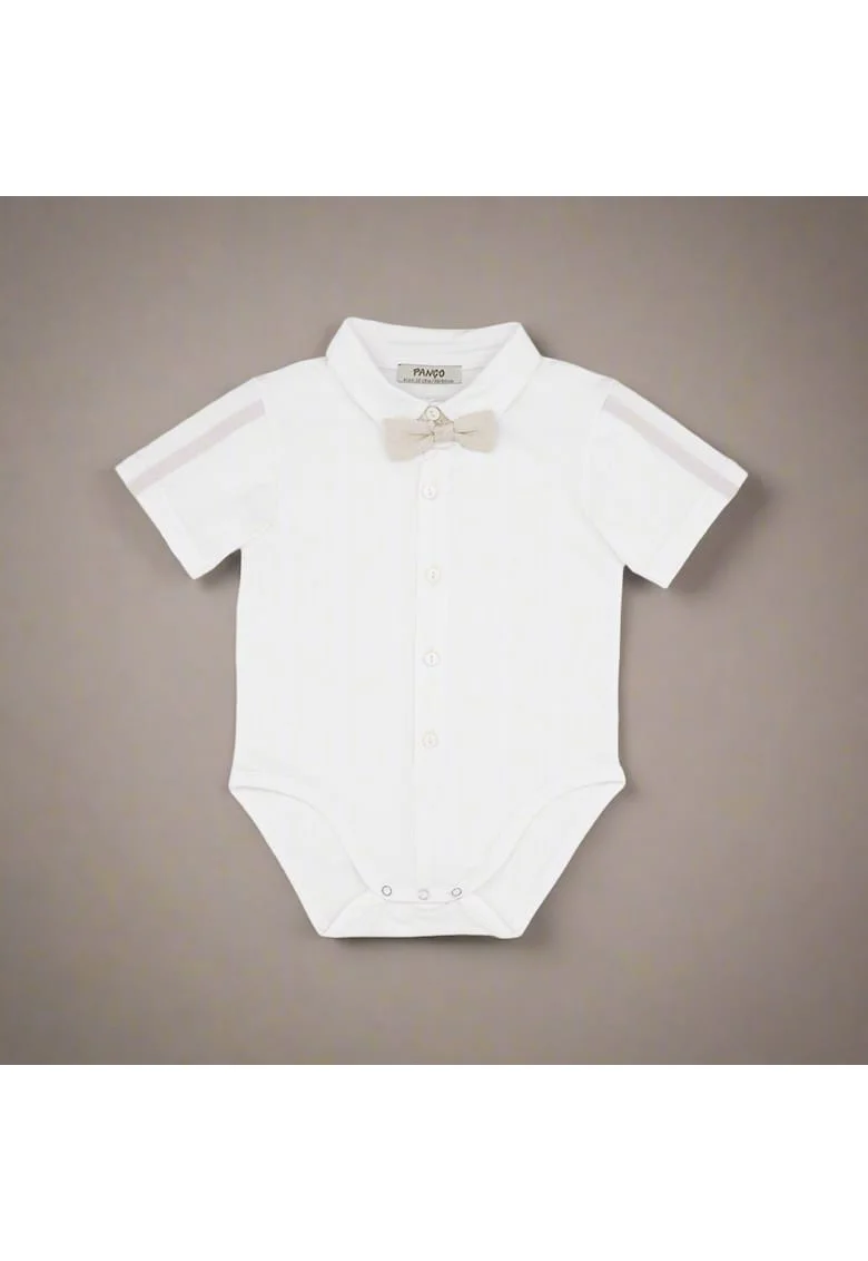 Body cu maneca scurta, cu guler si papion  - Party, Ecru, pentru baietei, Ecru
