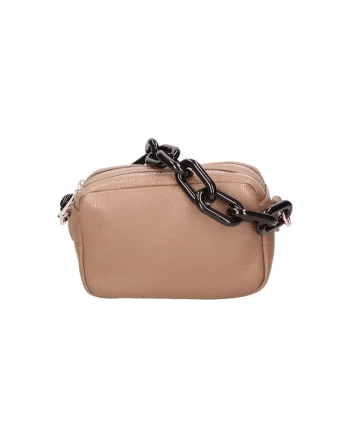 Geanta crossbody de piele cu maner lant, Maro taupe