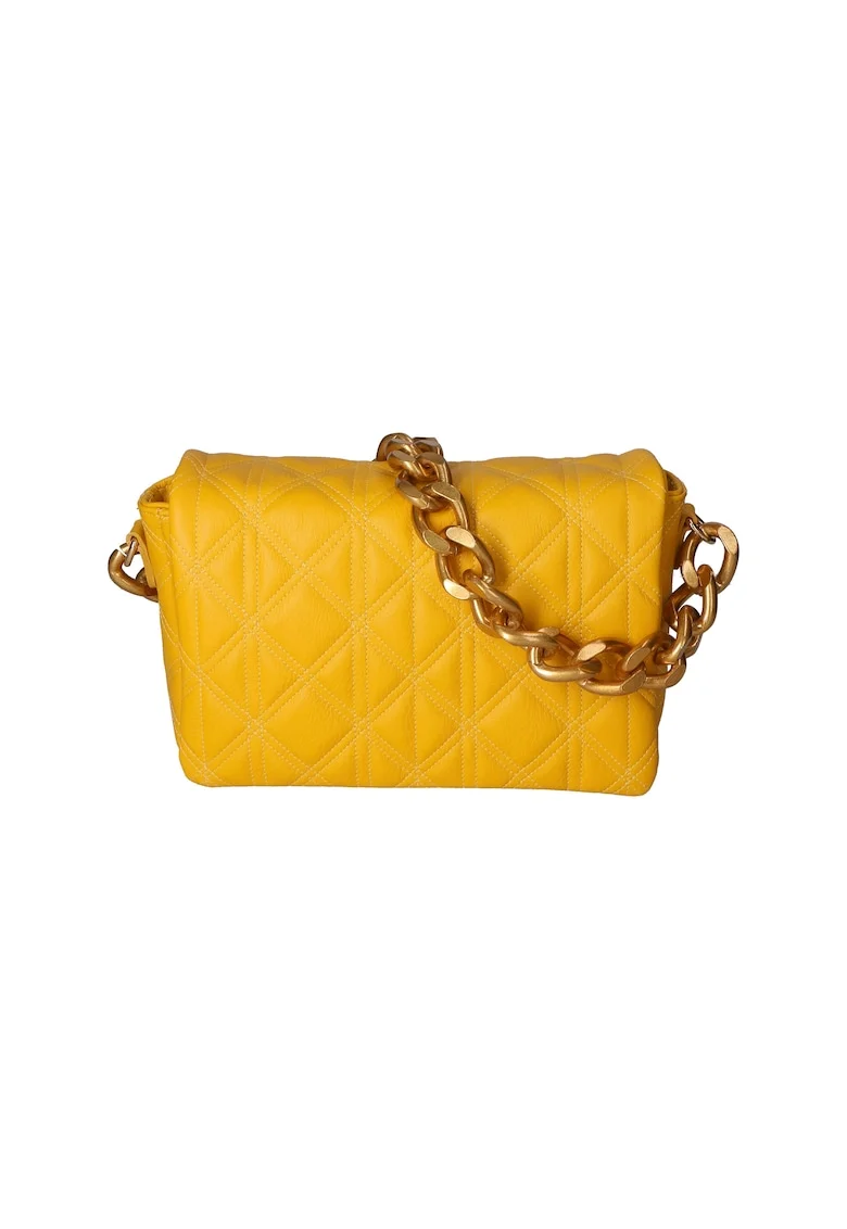 Geanta crossbody de piele cu model matlasat, Galben