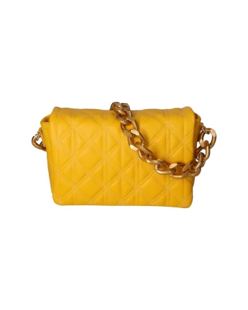 Geanta crossbody de piele cu model matlasat, Galben
