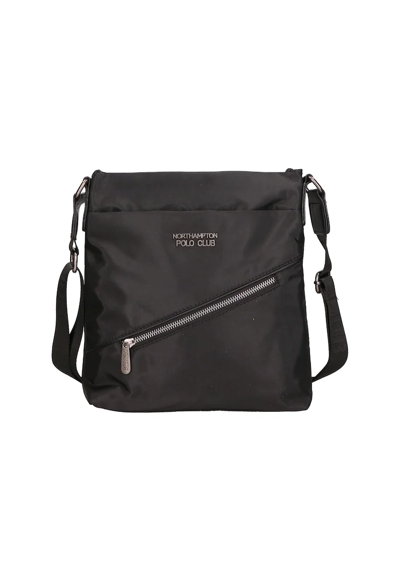 Geanta crossbody de piele ecologica cu buzunare exterioare, Negru