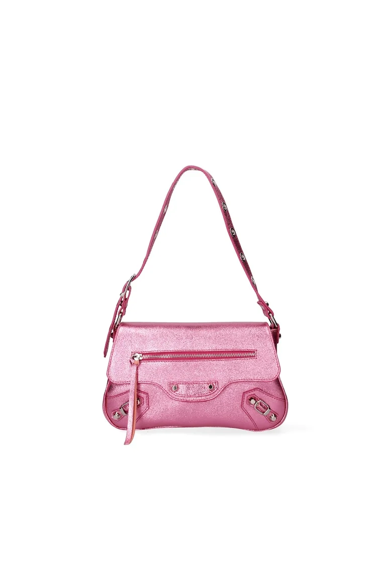 Geanta crossbody de piele cu tinte, Fucsia