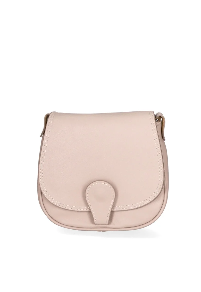 Geanta crossbody de piele cu clapa, Maro nisip