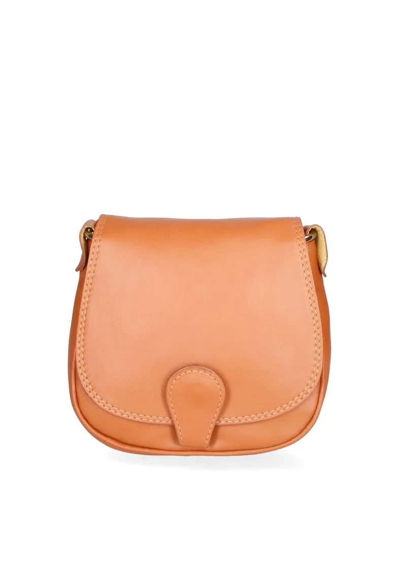 Geanta crossbody de piele cu clapa, Caramel