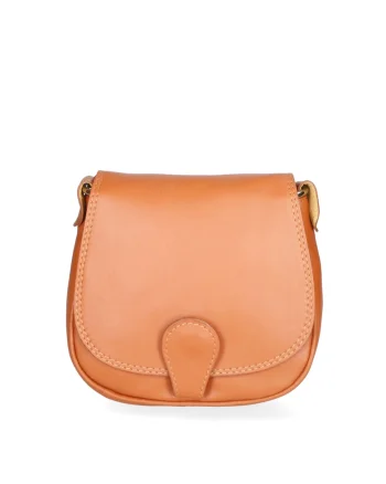 Geanta crossbody de piele cu clapa, Caramel
