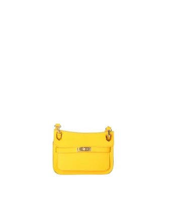 Geanta crossbody de piele cu bareta detasabila, Galben