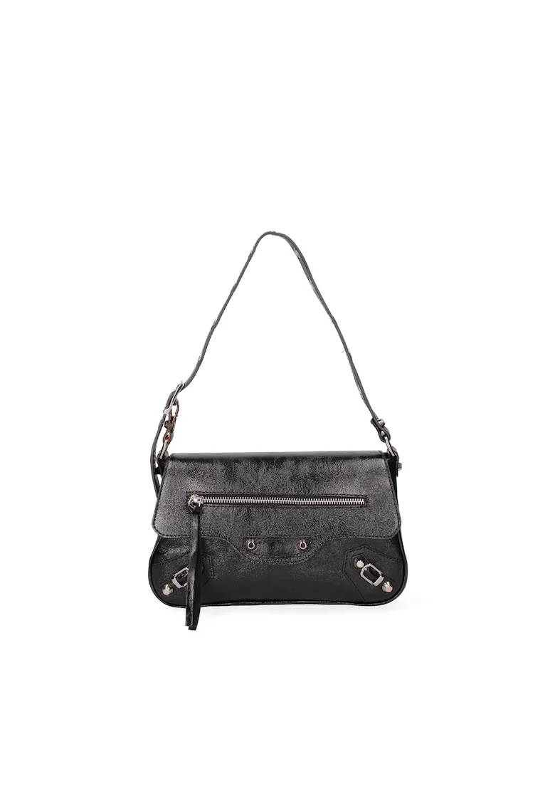 Geanta crossbody de piele cu tinte, Negru