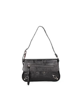 Geanta crossbody de piele cu tinte, Negru