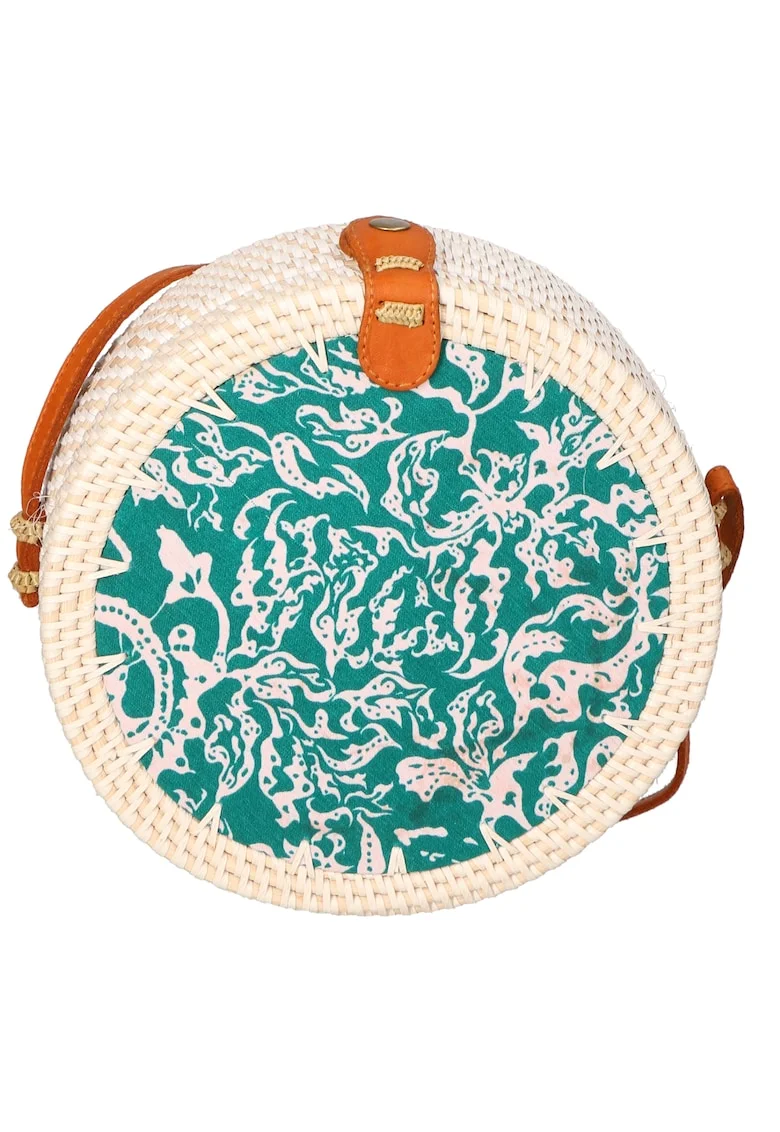 Geanta crossbody din paie, Alb/Verde
