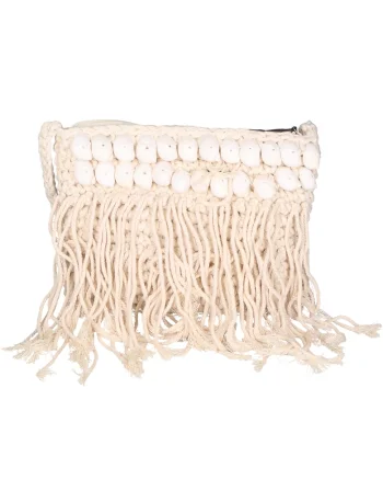 Geanta crossbody tesuta, cu franjuri, Bej