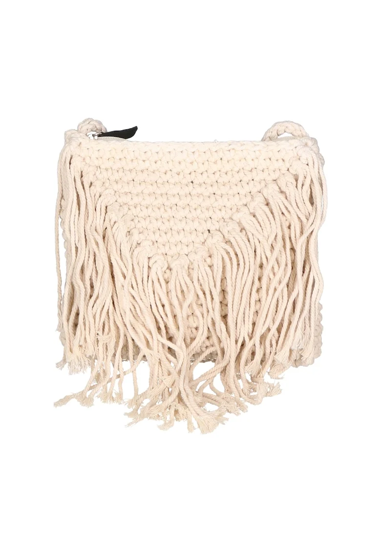 Geanta crossbody tesuta, cu franjuri, Bej