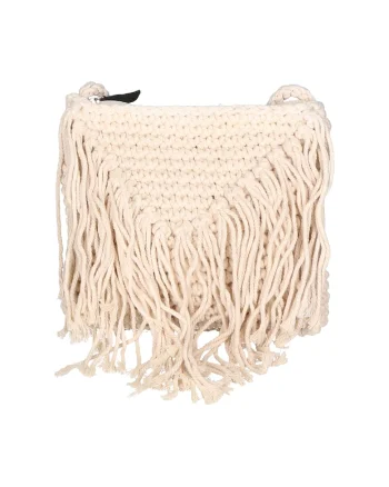 Geanta crossbody tesuta, cu franjuri, Bej