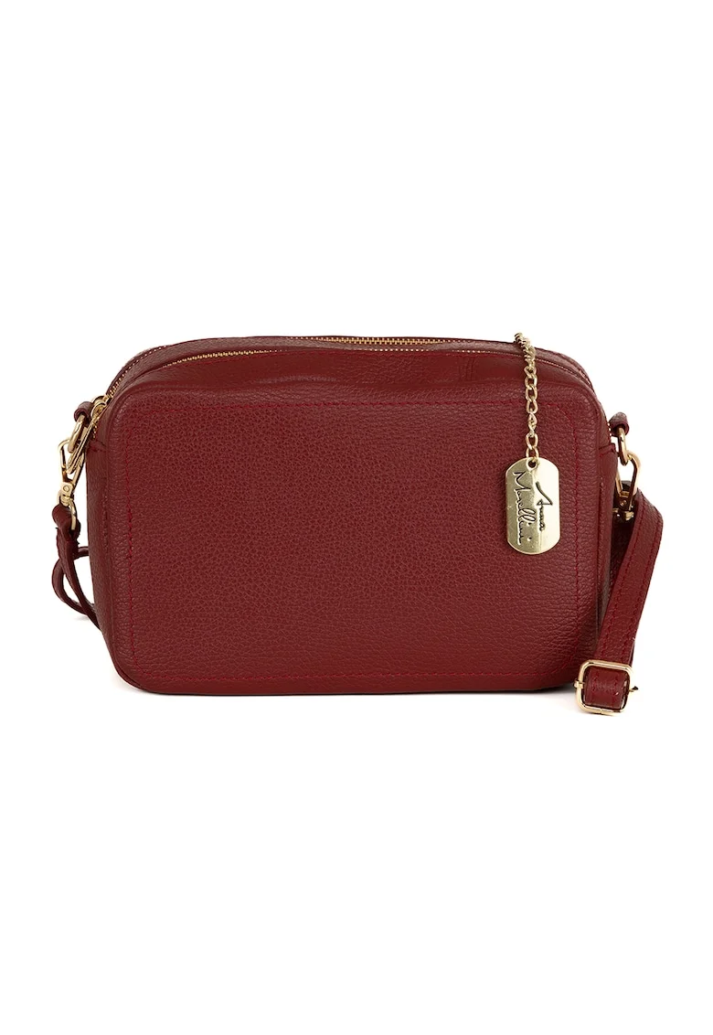 Geanta crossbody de piele cu aspect granulat, Visiniu