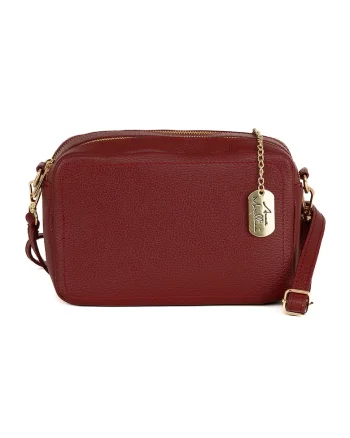 Geanta crossbody de piele cu aspect granulat, Visiniu