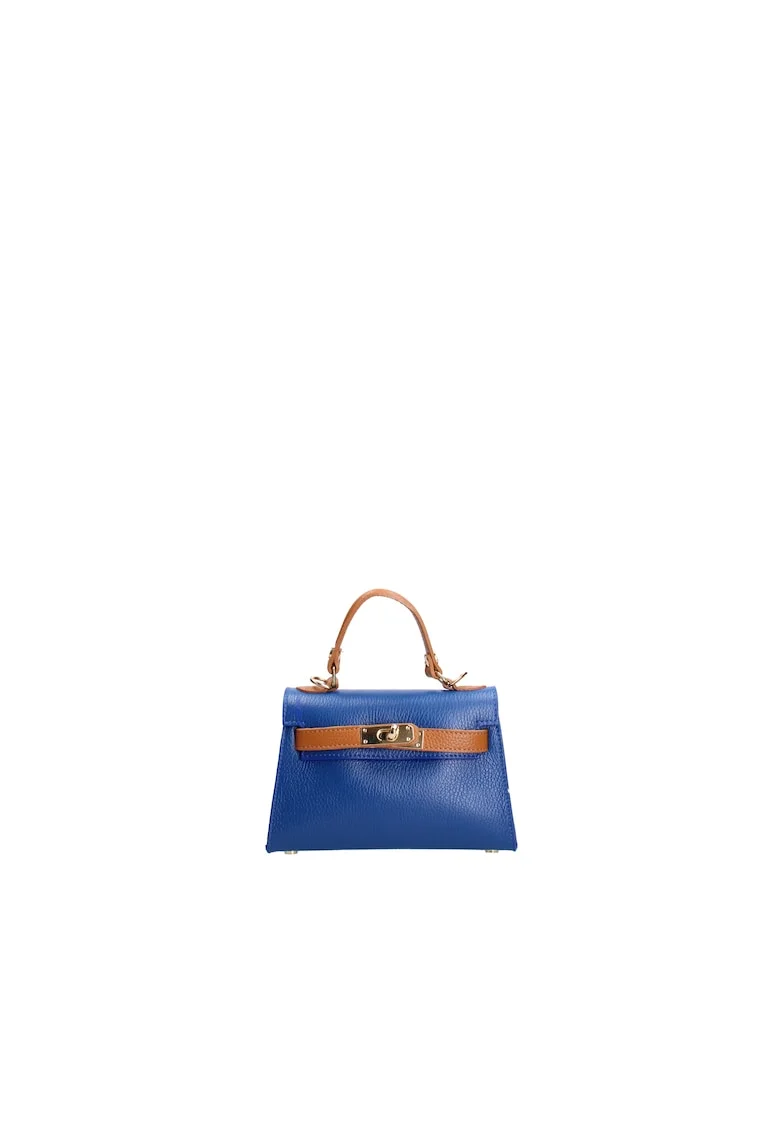 Geanta crossbody din piele, Albastru royal/Caramel