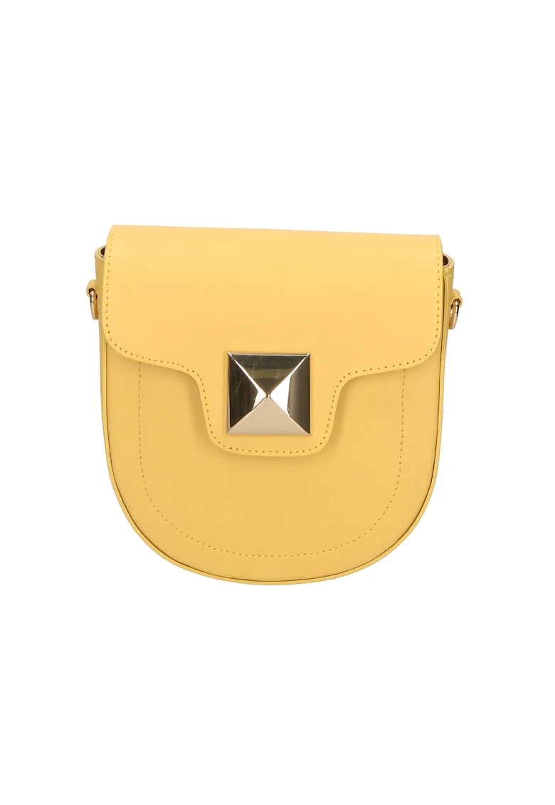Geanta crossbody din piele cu bareta detasabila, Galben deschis