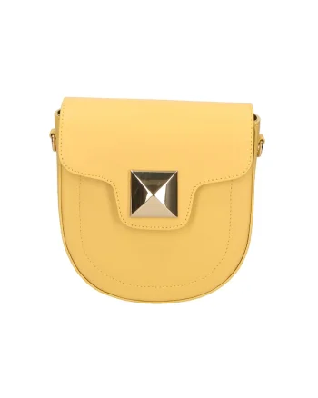 Geanta crossbody din piele cu bareta detasabila, Galben deschis