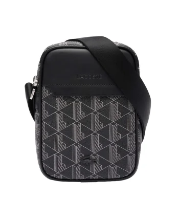Geanta crossbody de piele ecologica cu logo, Negru