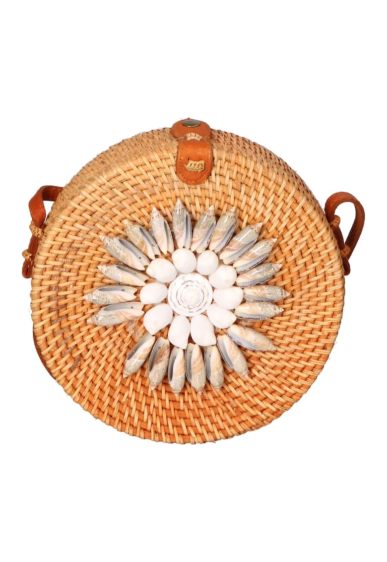 Geanta crossbody din paie, Alb/Bej