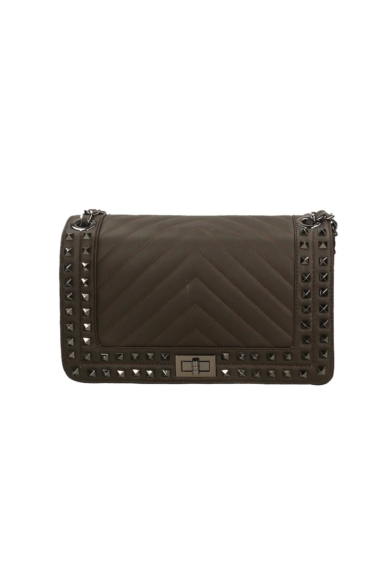 Geanta crossbody de piele cu clapa, Maro inchis