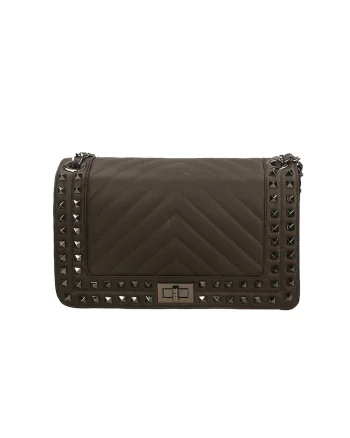 Geanta crossbody de piele cu clapa, Maro inchis