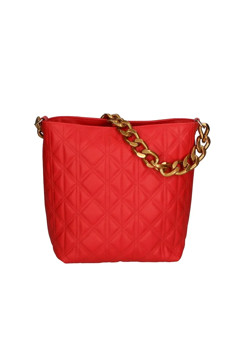 Geanta crossbody de piele cu garnituri cusute, Rosu inchis