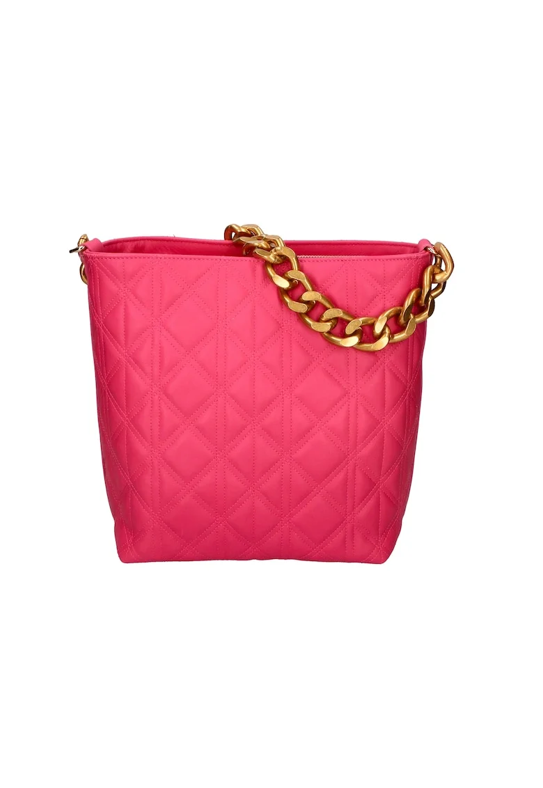 Geanta crossbody de piele cu garnituri cusute, Fucsia