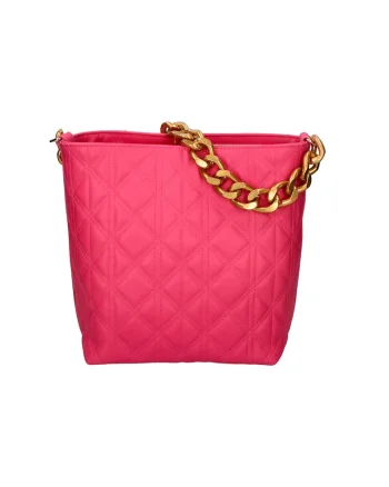 Geanta crossbody de piele cu garnituri cusute, Fucsia