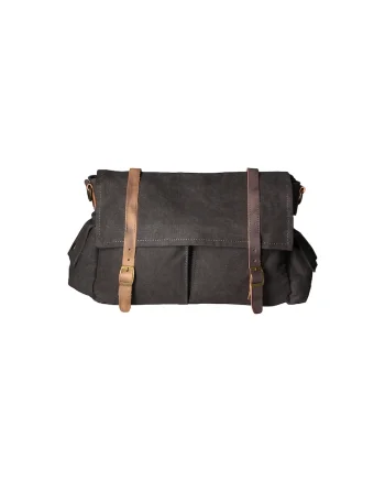 Geanta crossbody unisex cu garnituri de piele, Negru