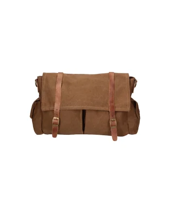 Geanta crossbody unisex cu garnituri de piele, Maro taupe