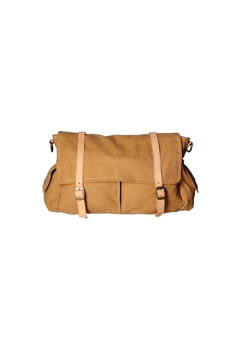 Geanta crossbody unisex cu garnituri de piele, Caramel